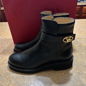 Valentino Black Leather Boots with Gold Accent